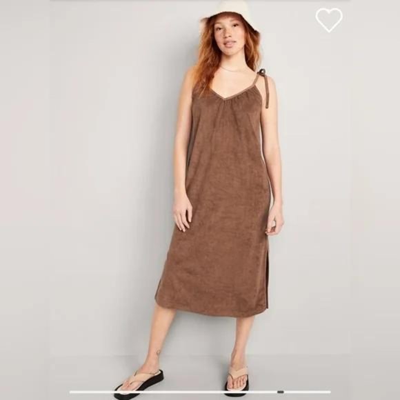 NWT Old Navy Tie-Shoulder V-Neck Terry Midi Swing Dress for Women - Picture 5 of 5